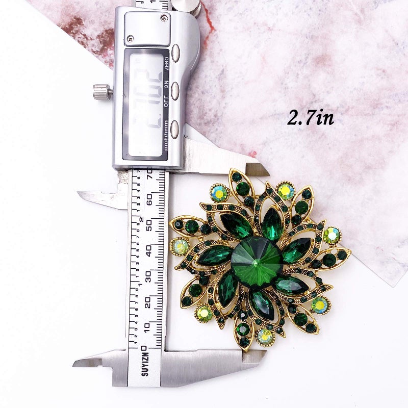 LAXPICOL Vintage Women's Green Austrian Crystal Elegant Flower Brooch Wedding Broach Pin - Image 3